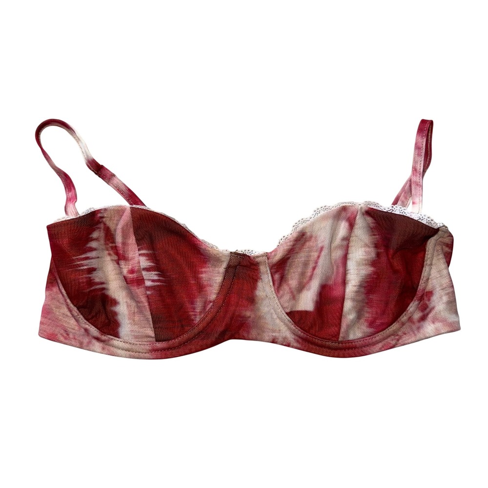 Outcast Womens XS Red Tie Dye‎ Mesh Underwire Bra Lace Trim Adjustable Straps